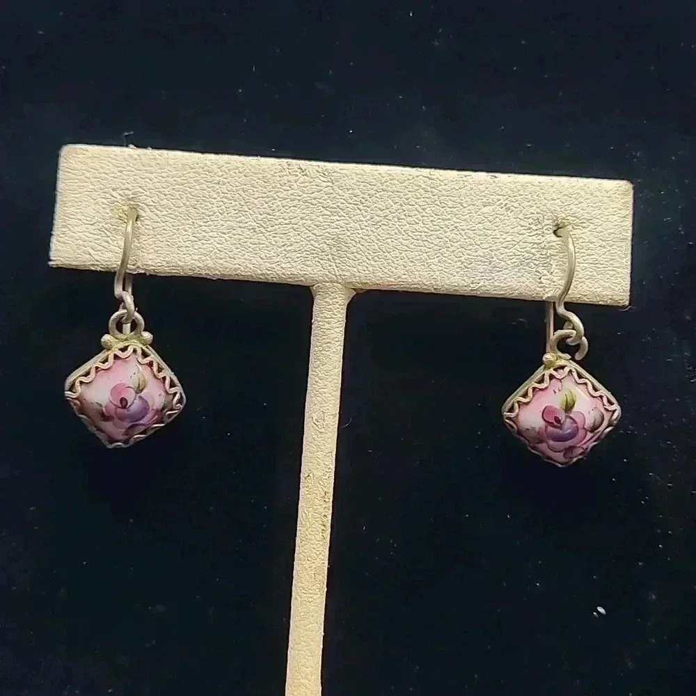 Sterling Silver Painted Ceramic Dangle earrings